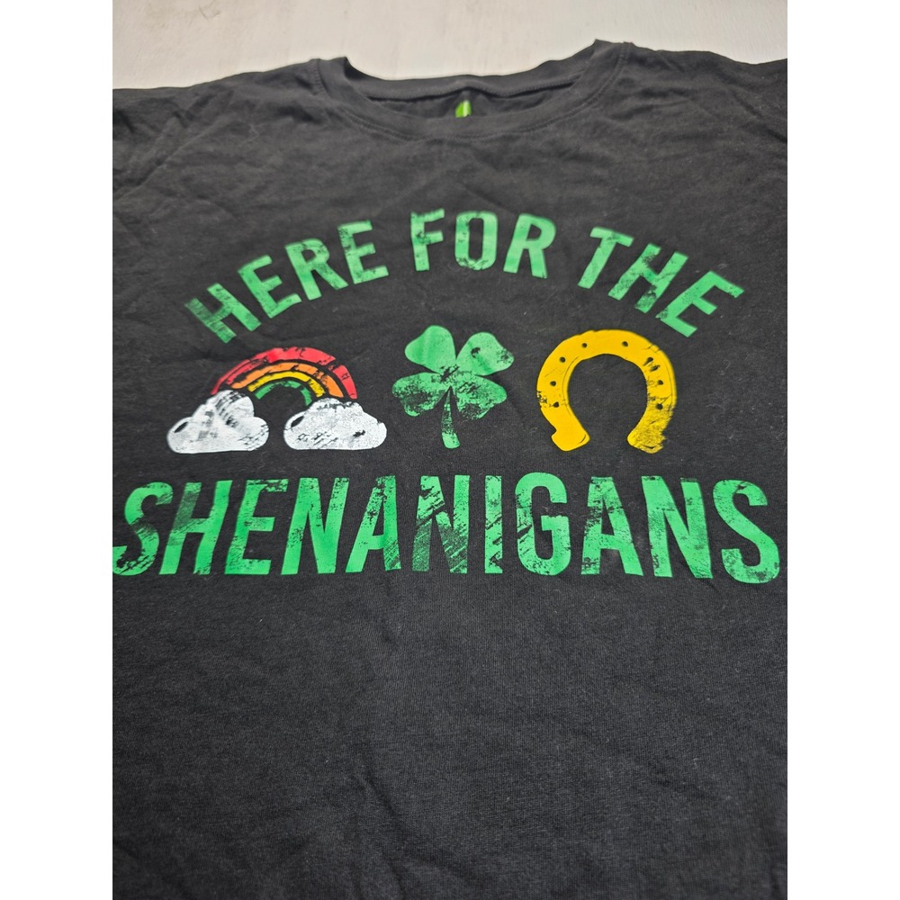 Here For The Shenanigans St Patricks Day Graphic T-Shirt Black XXL Cotton